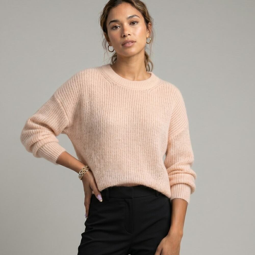 Veronica Beard Melinda Crew Sweater M Blush Pink Super Kid Mohair Alpaca Knit